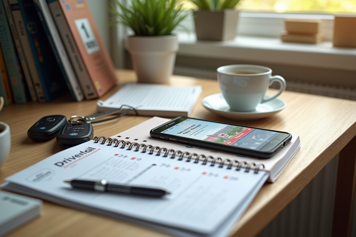 Espace de travail avec livres de code de la route et café pour étudier