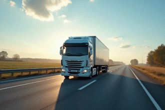 Grand camion de 19 tonnes sur l'autoroute en journée