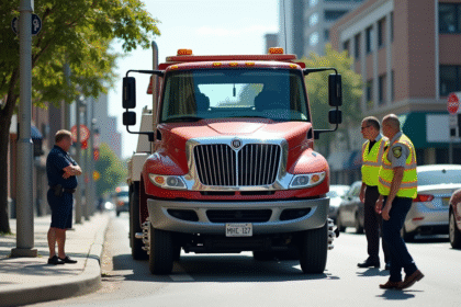 Camion de remorquage municipal en action en ville