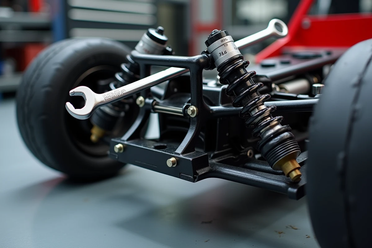 Détail des amortisseurs réglables et de la suspension arrière d'un Kit Saxo de circuit