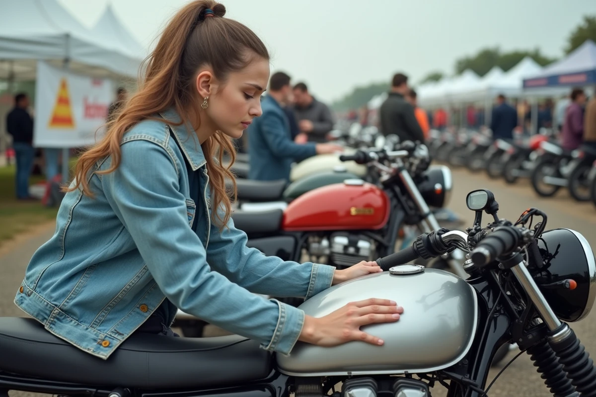 Jeune femme inspectant le moteur d