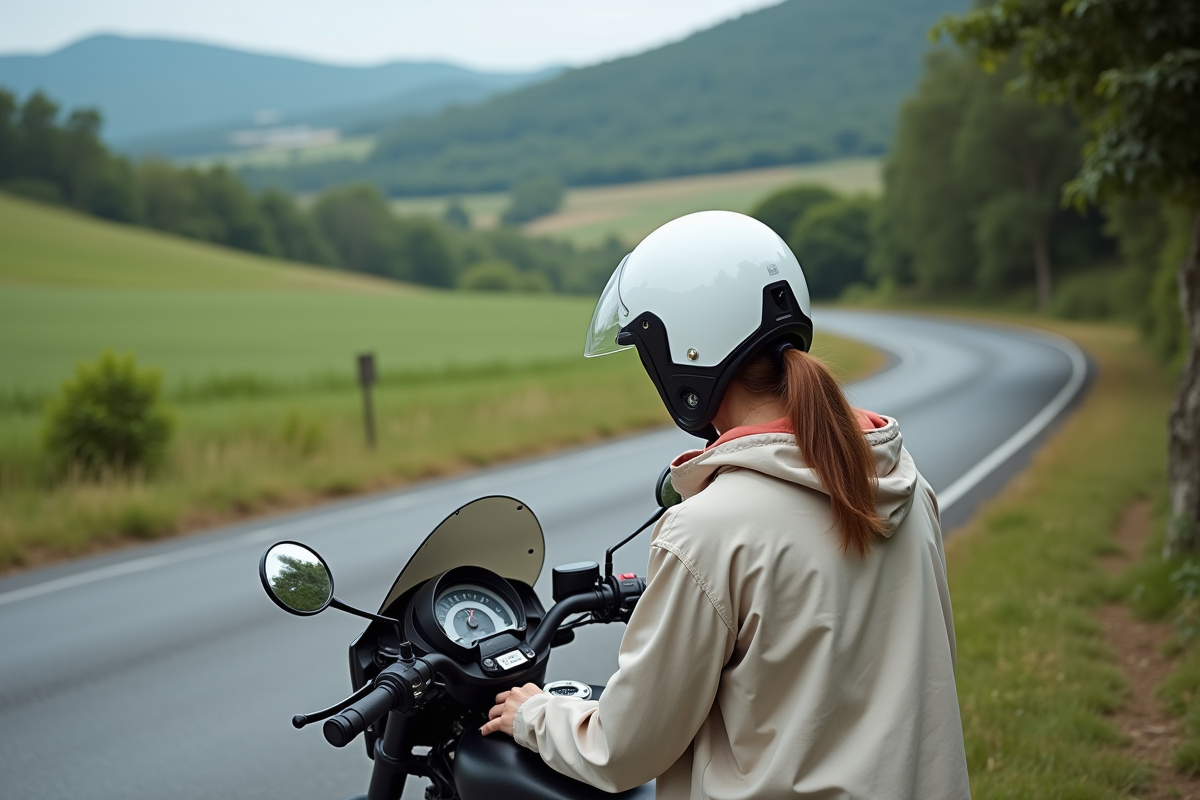 Femme vérifiant tableau de bord de sa moto SP 125