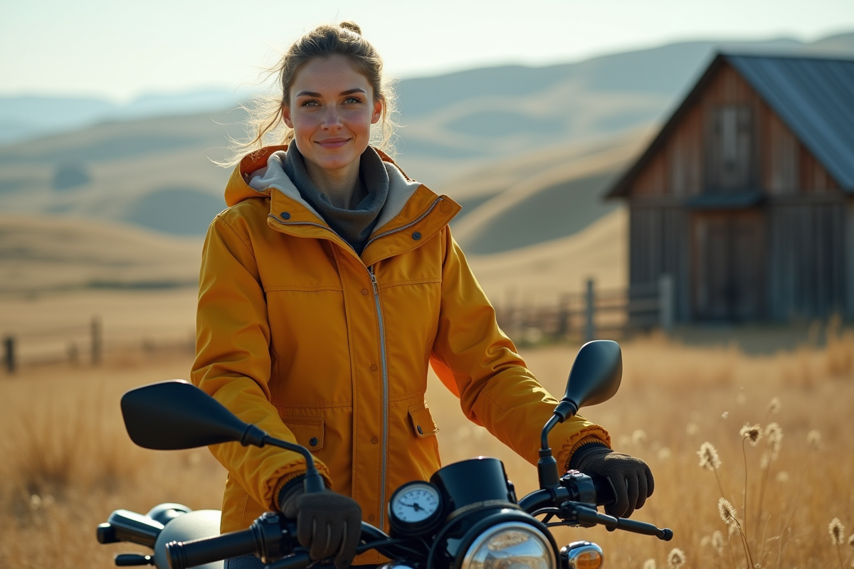 Jeune femme avec moto d