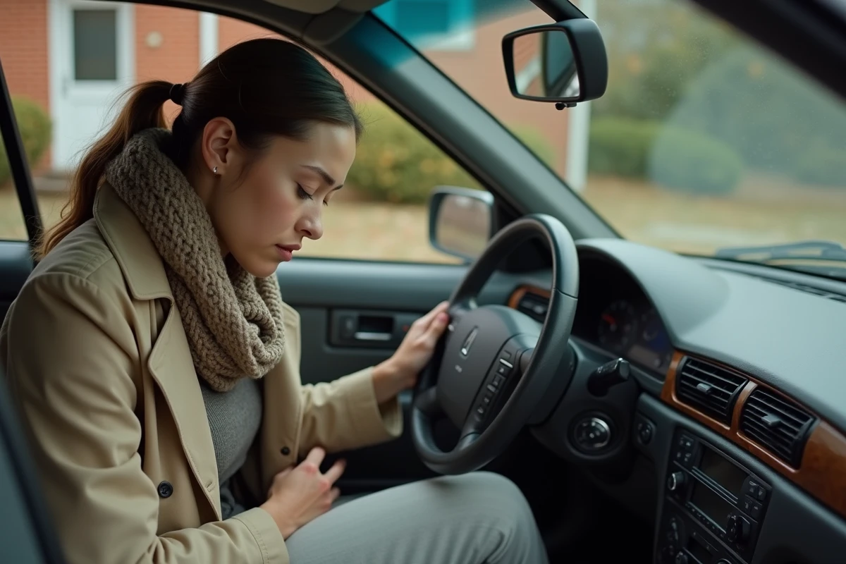 Jeune femme inspectant l’intérieur d’une voiture d’occasion