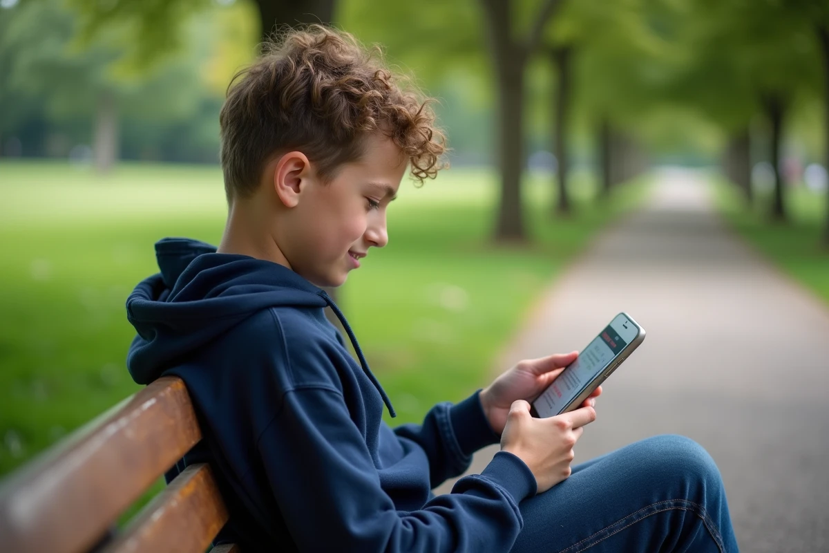 Garçon regardant un PDF de permis de conduire en plein air