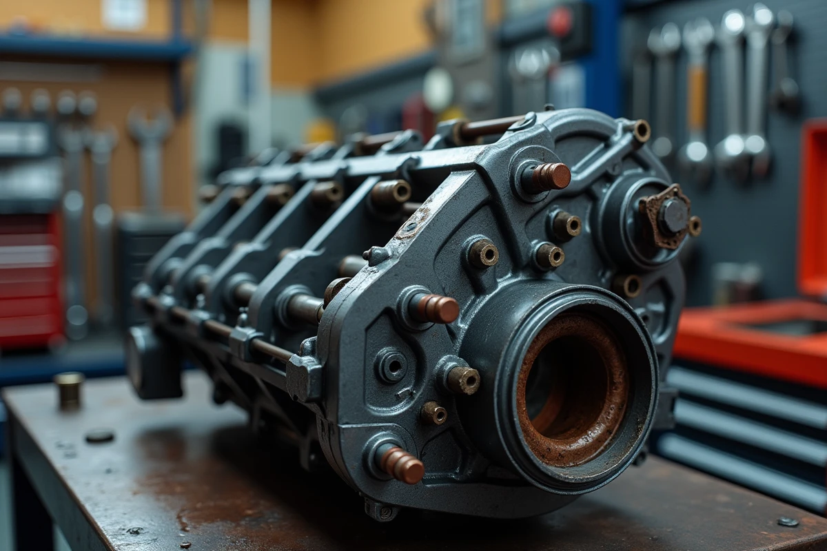 Gros plan sur un moteur 1.5 dCi Renault usagé avec traces d'huile et signes d'usure visible