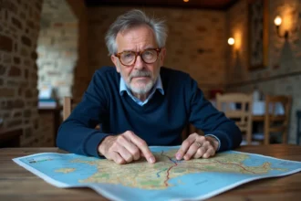 Homme d'âge moyen étudiant une carte de France