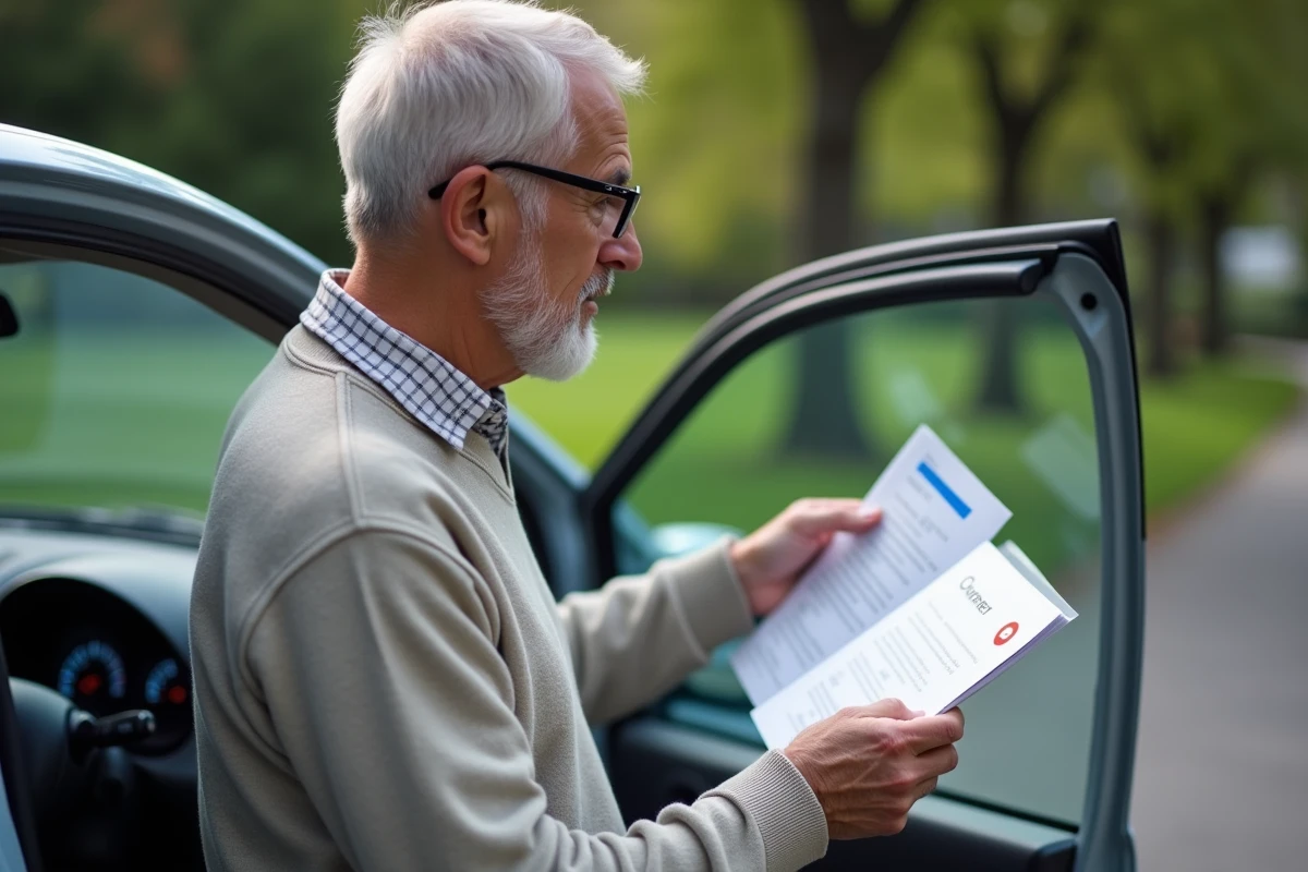 Homme vérifiant le tableau de bord avec manuel auto