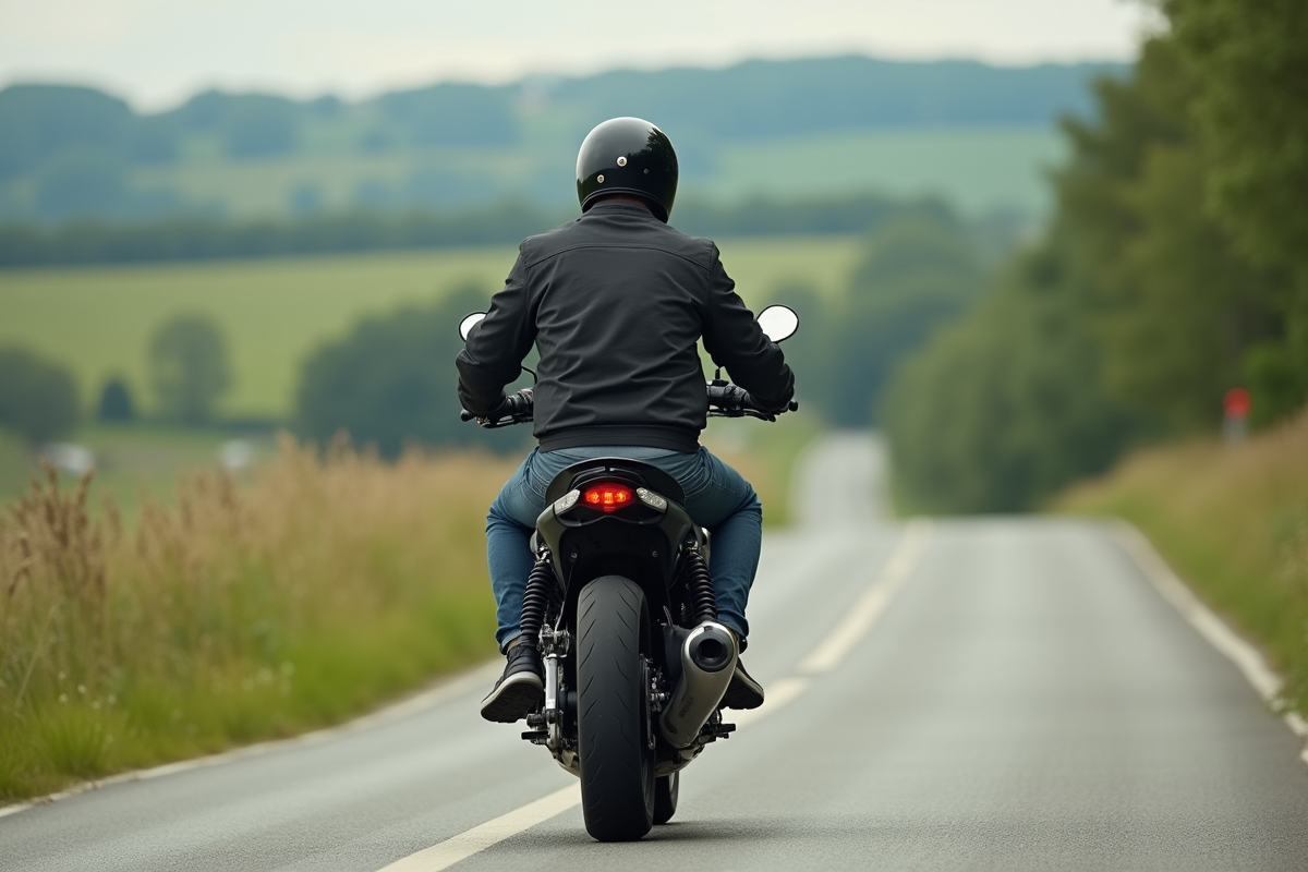 Homme en moto sur route de campagne avec femme pilote
