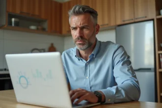 Homme d'affaires regardant des graphiques d'énergie sur son ordinateur