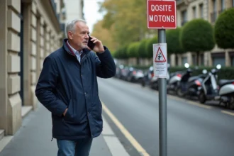 Homme inquiet regardant une affiche officielle à Paris