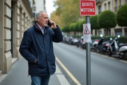 Homme inquiet regardant une affiche officielle à Paris