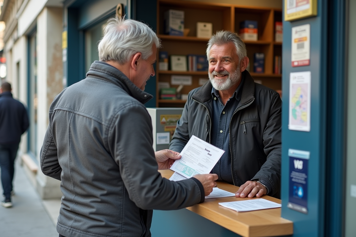 Homme remettant permis belge à un agent à la poste