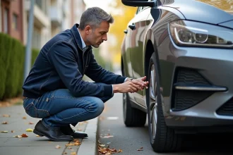 Homme examinant une voiture en ville pour l'article sur {titre}