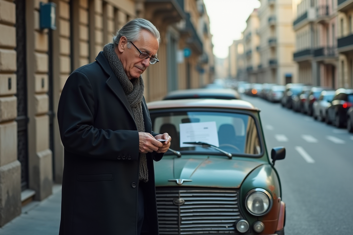 Homme d'âge moyen près d'une voiture en ville
