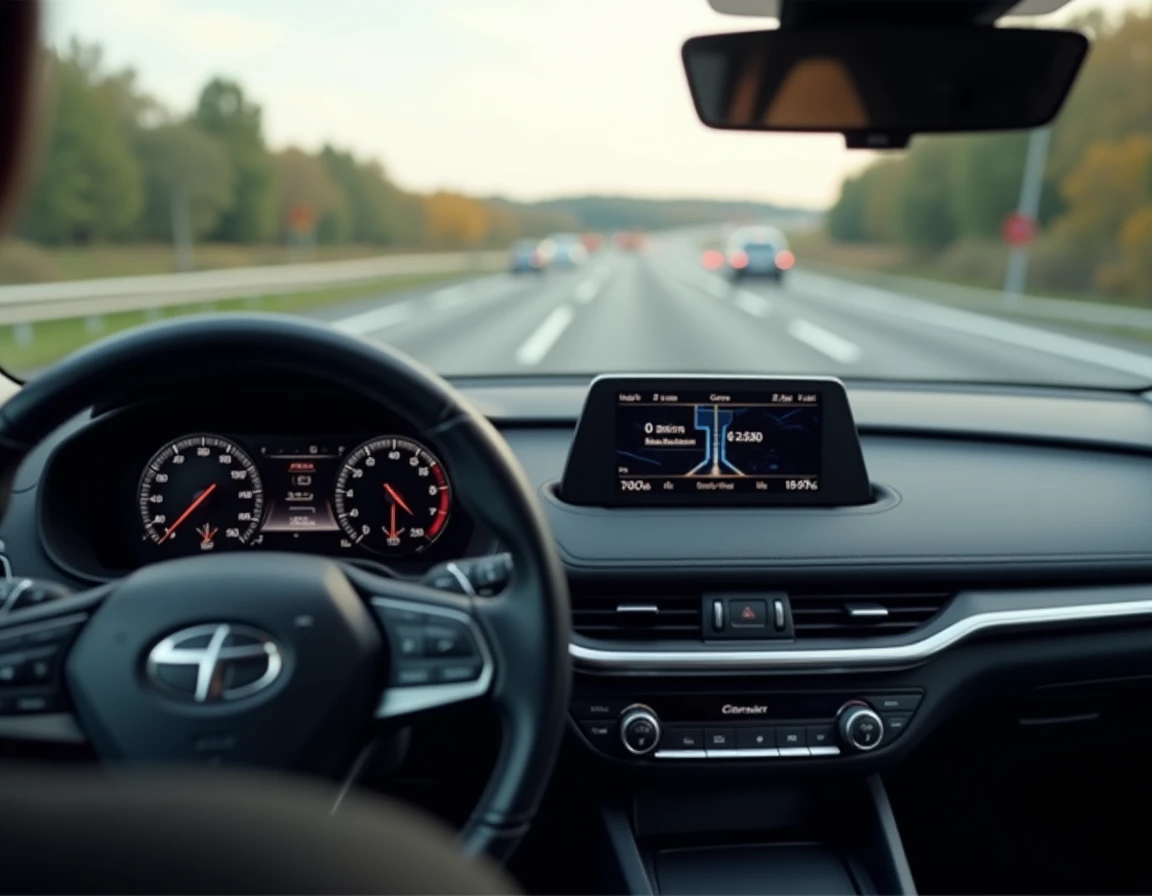 Tableau de bord de l'Hybrid 136 e-DCS6 affichant la consommation en temps réel sur autoroute