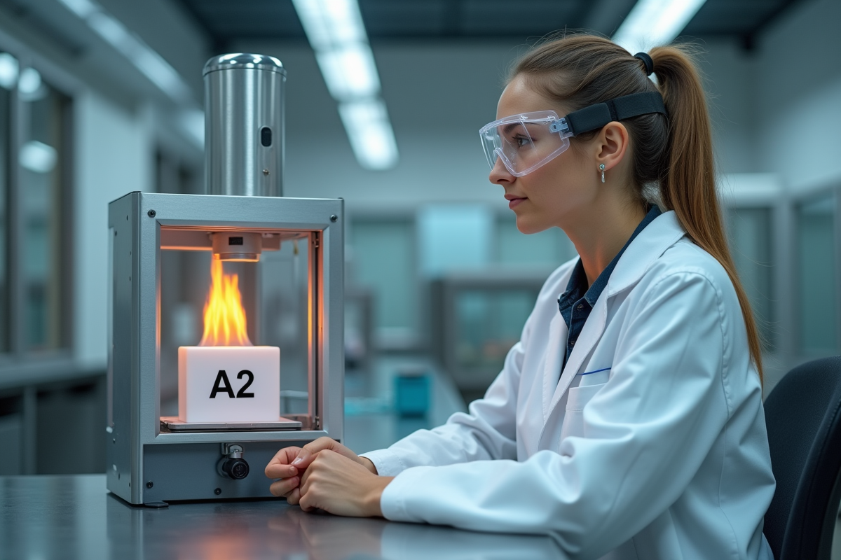 Jeune ingénieure en laboratoire observant un échantillon de materiau