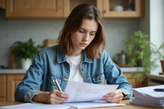 Jeune femme concentrée à étudier un PDF de permis de conduire