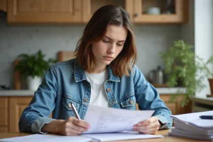 Jeune femme concentrée à étudier un PDF de permis de conduire