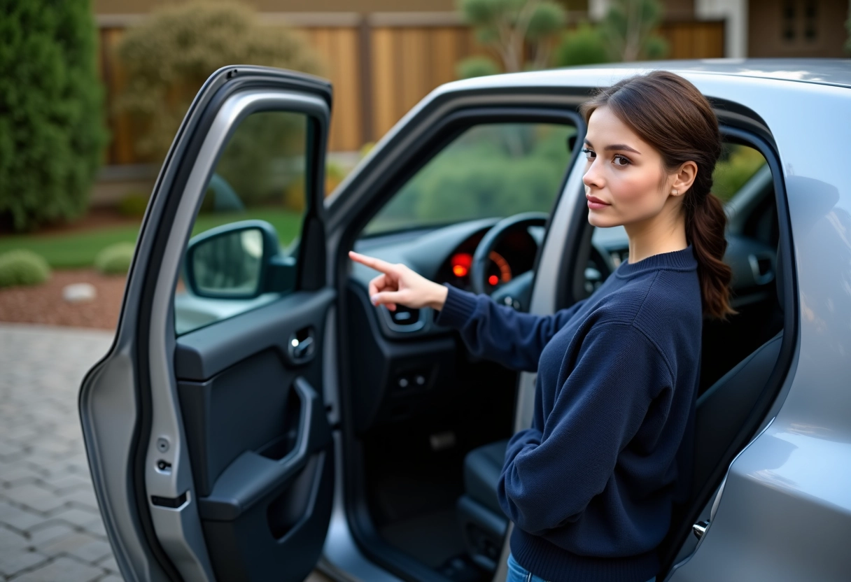 Jeune femme pointant un voyant d
