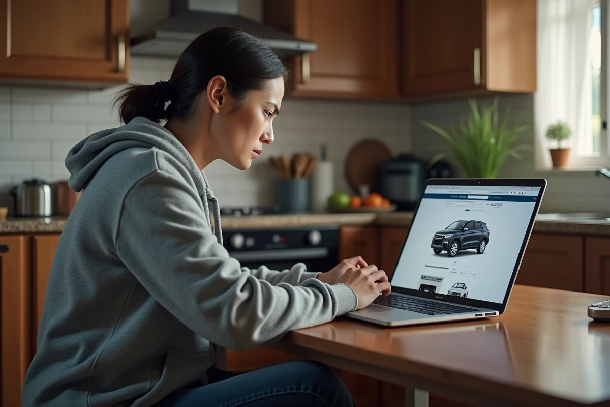 Femme frustrée recevant une mauvaise pièce auto commandée sur internet