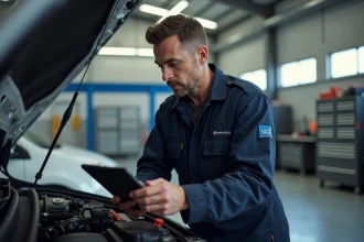 Mécanicien automobile en action dans un garage professionnel