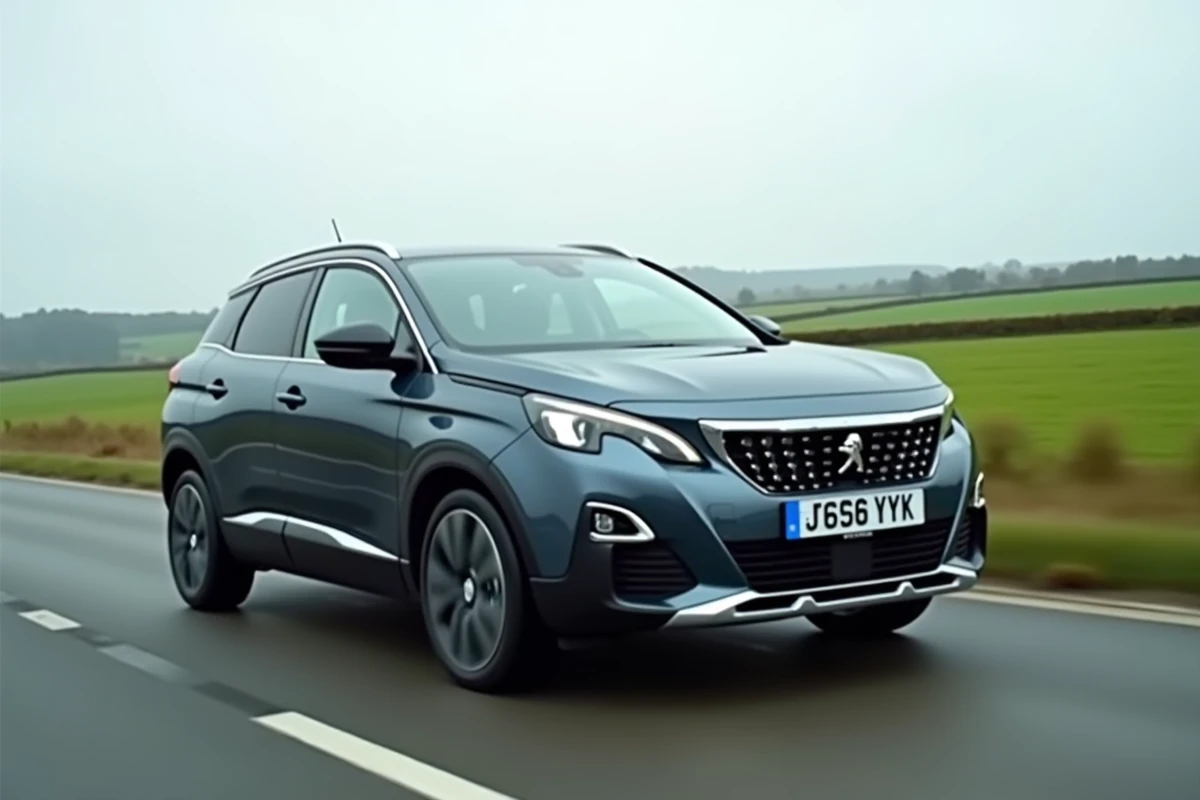 Peugeot 2026 diesel en mouvement sur une route de campagne illustrant les performances et la fiabilité sur route
