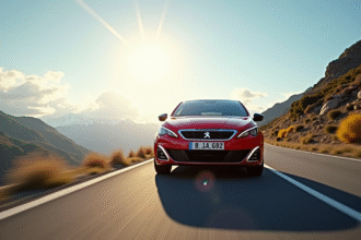 Peugeot 308 GTI sur route de montagne en plein jour