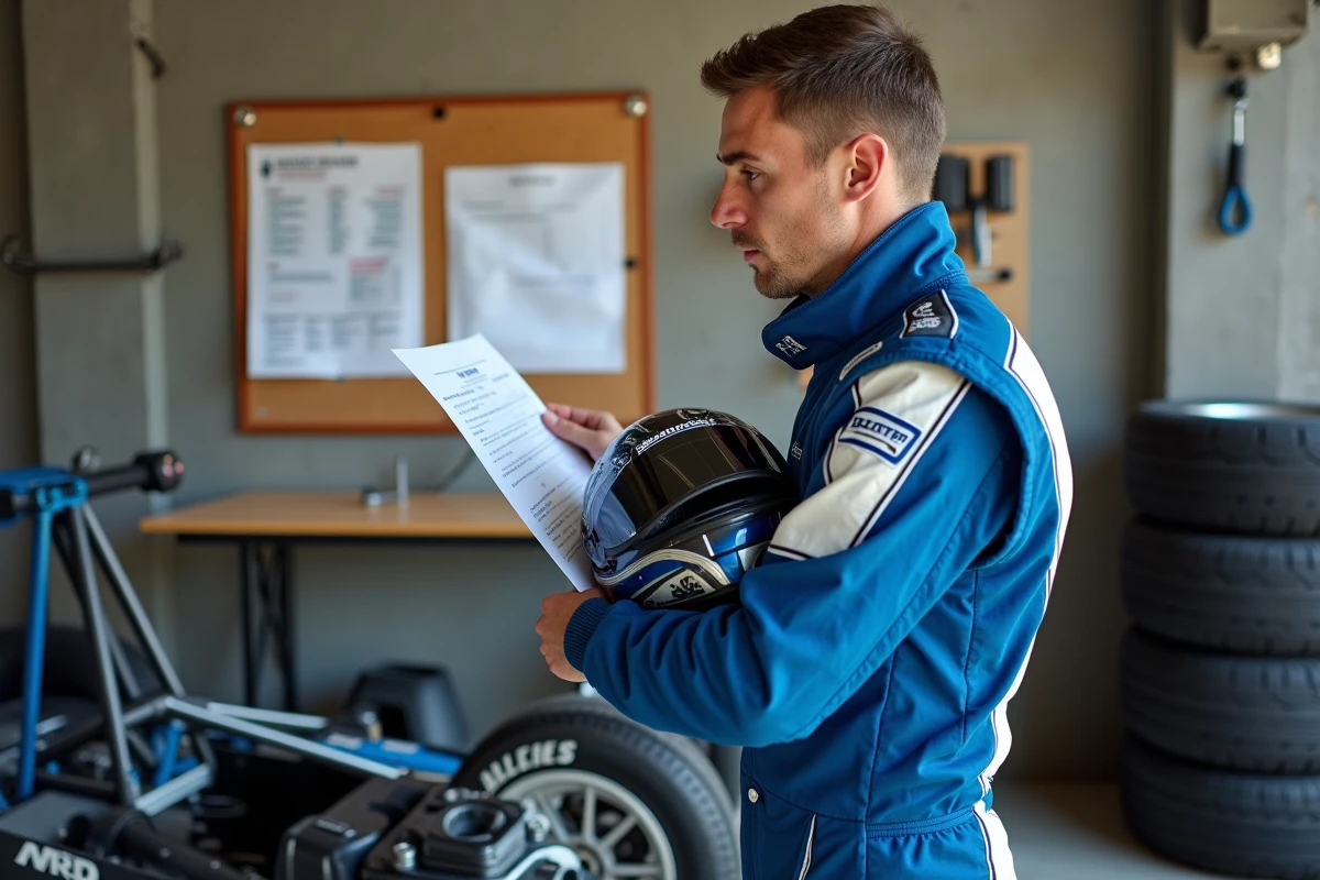 Pilote amateur étudiant les réglages châssis de son Kit Saxo dans le paddock