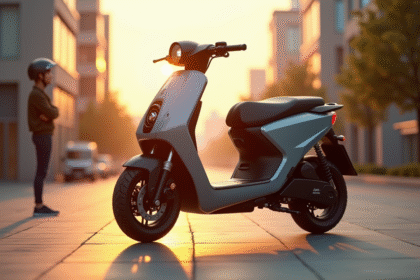 Scooter électrique moderne au lever du soleil en ville